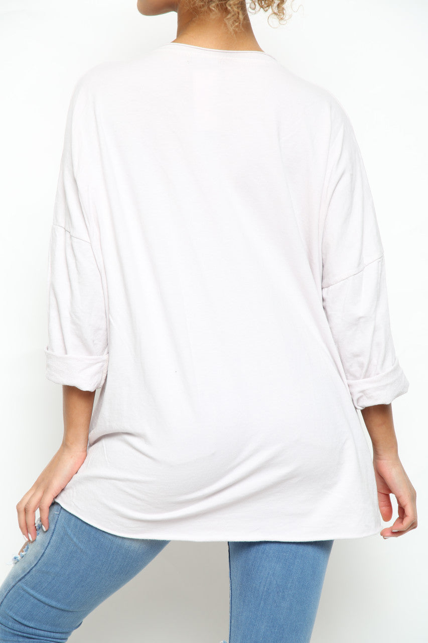 Ladies Star Graphic Sweatshirt Top Silver