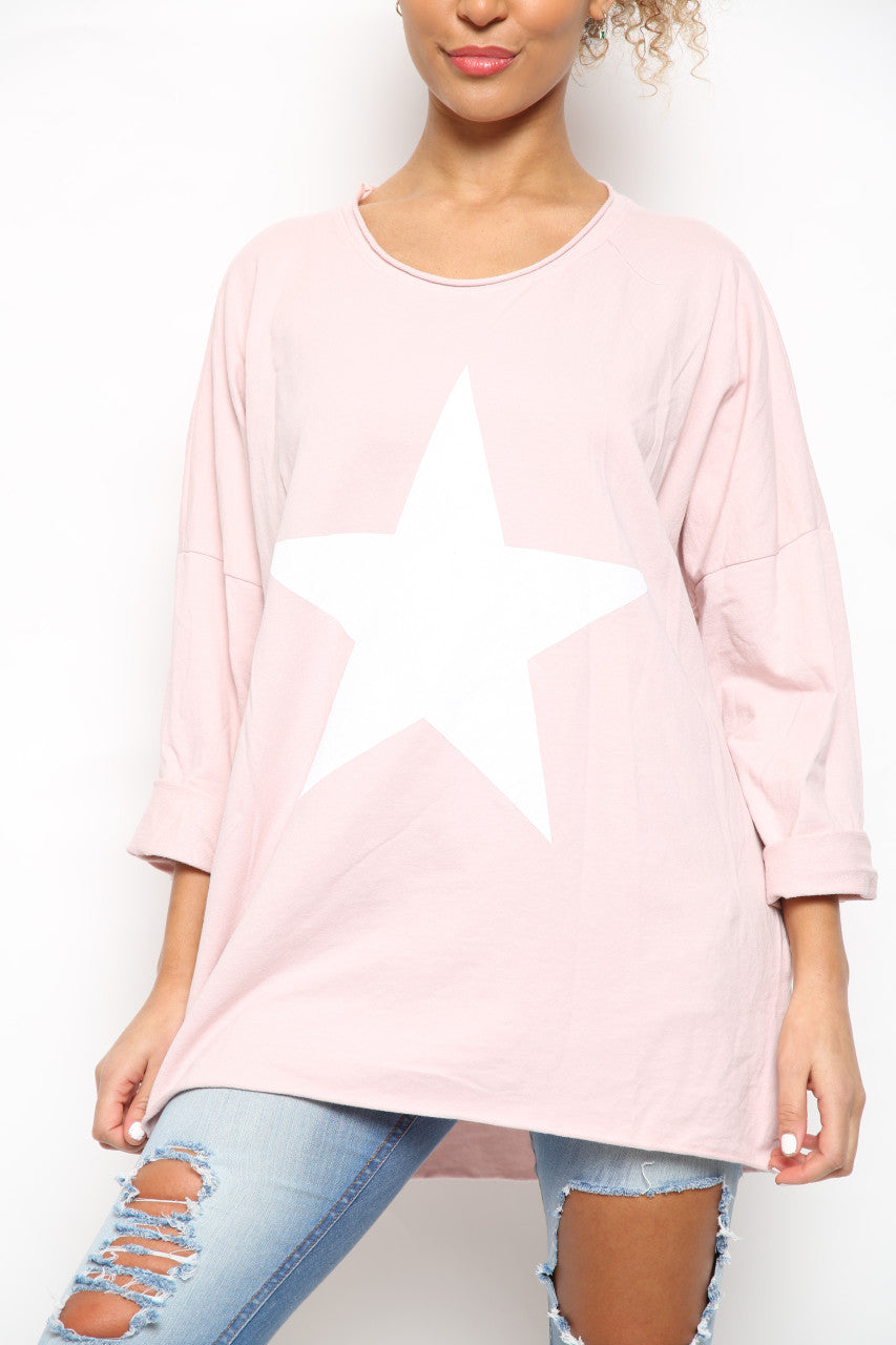 Dames sweatshirt met stergrafiek roze