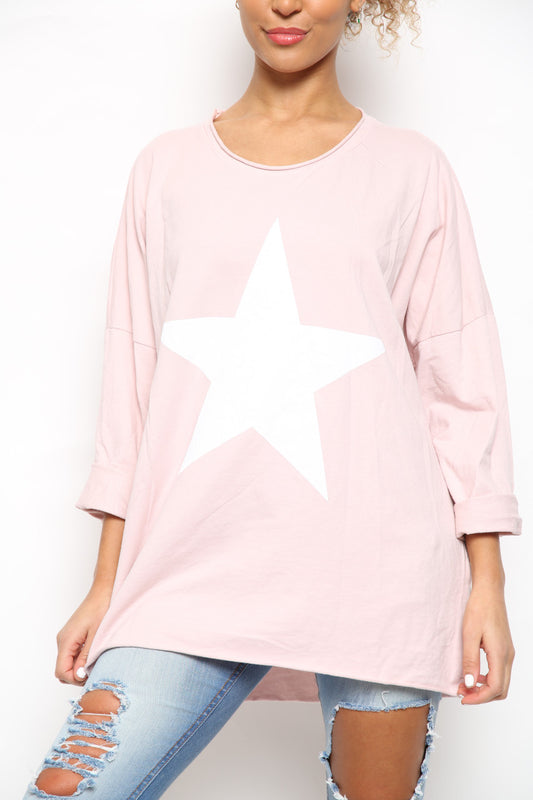 Dames sweatshirt met stergrafiek roze