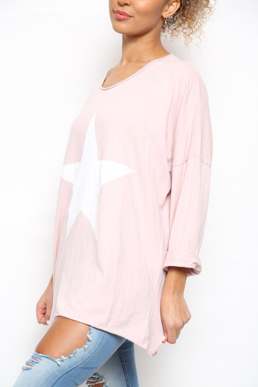 Dames sweatshirt met stergrafiek roze