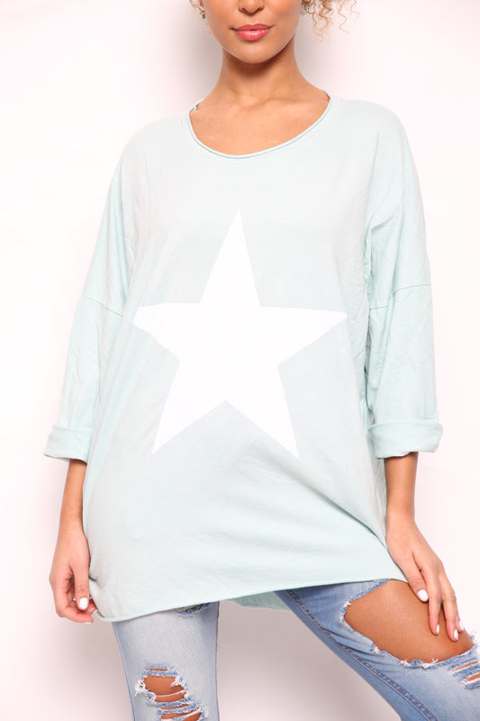 Dames Sweatshirt met sterprint - Mint