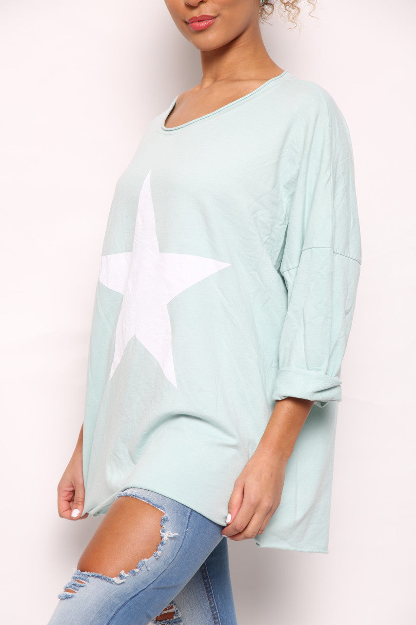 Dames Sweatshirt met sterprint - Mint