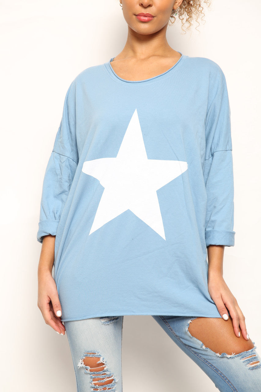 Ladies Star Graphic Sweatshirt Top Denim