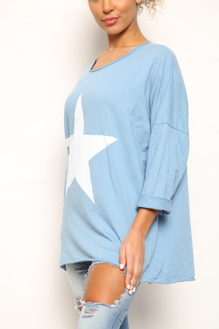 Ladies Star Graphic Sweatshirt Top Denim