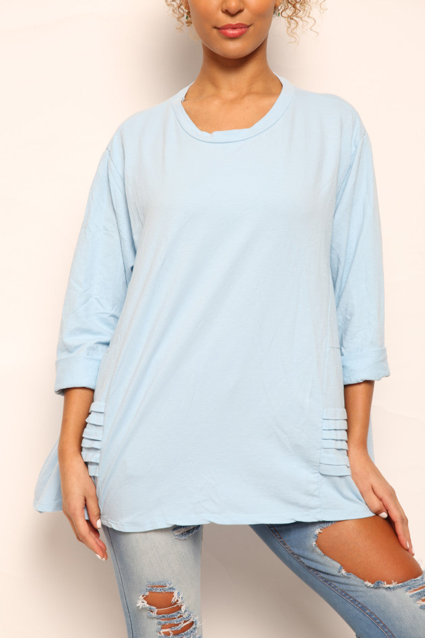 Dames Sweatshirt Top met Grafische Details opzij - Hemelsblauw