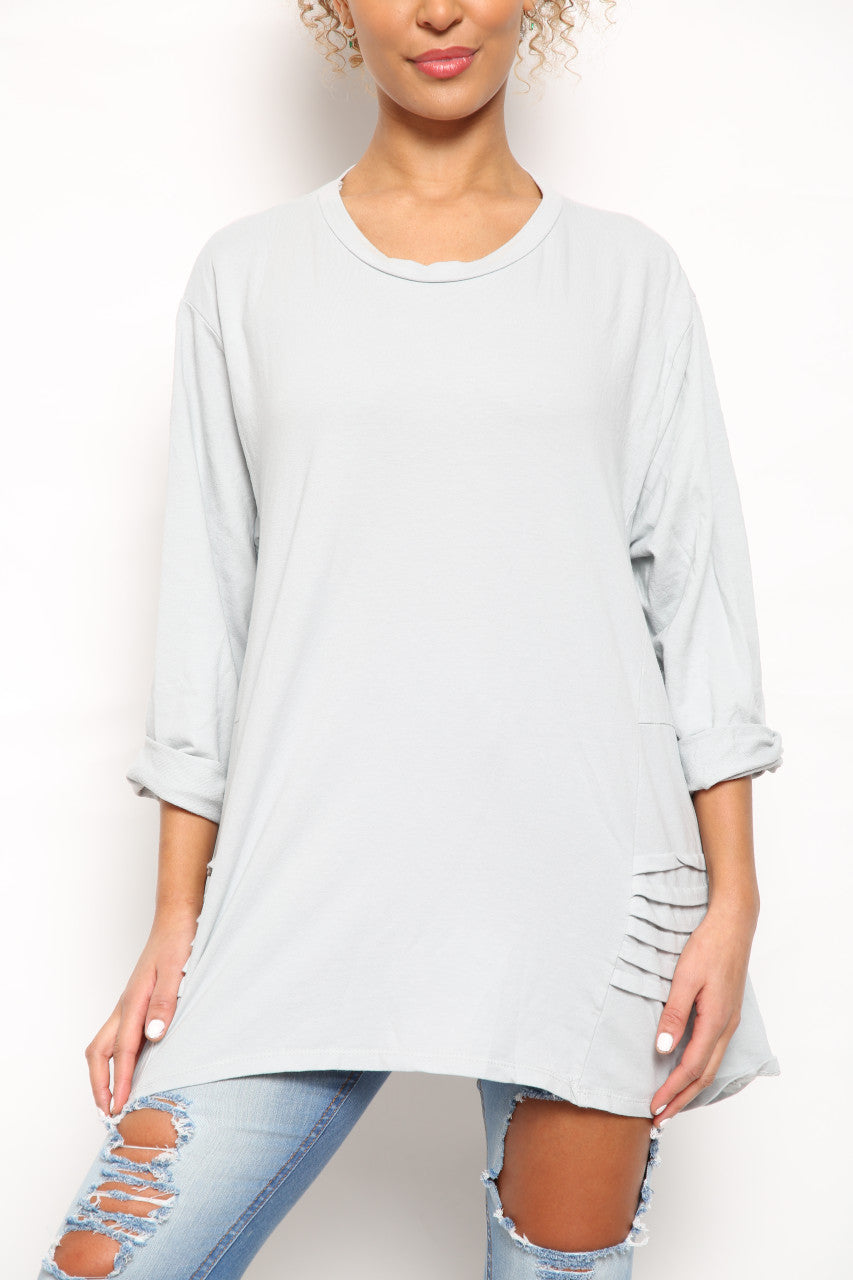 Ladies Fold Side Detail Graphic Sweatshirt Top Silver