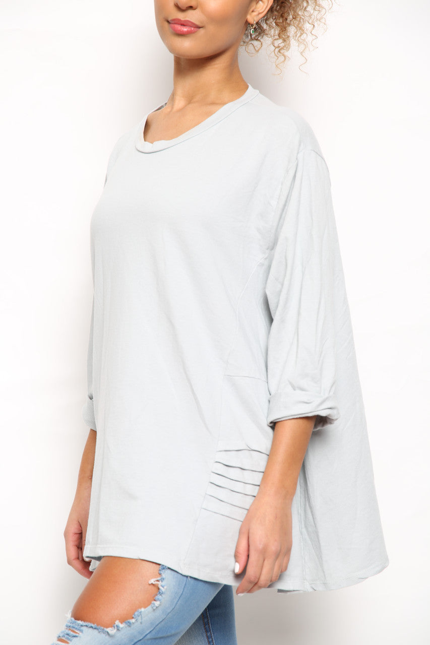 Ladies Fold Side Detail Graphic Sweatshirt Top Silver