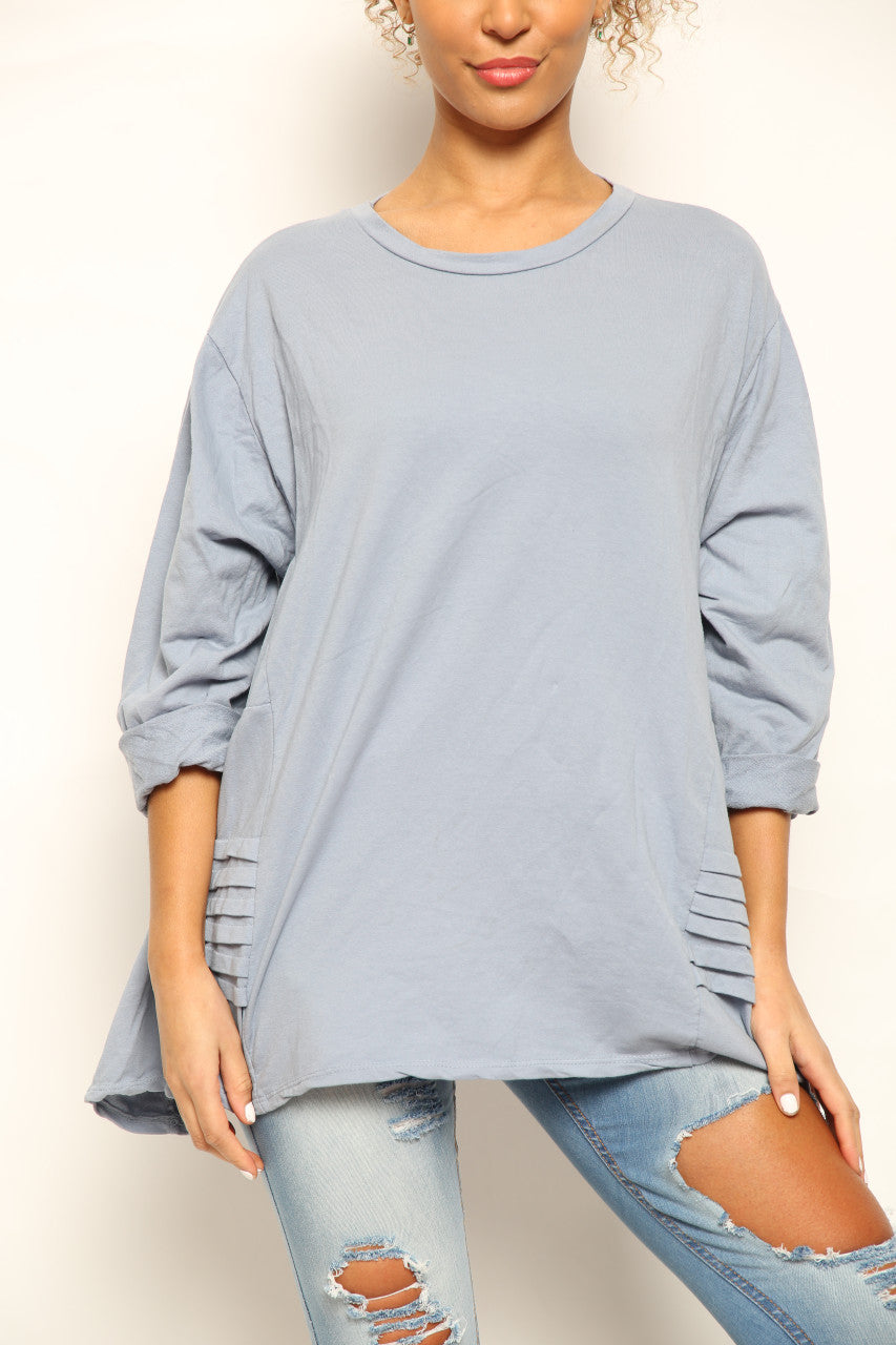 Dames Sweatshirt Top Denim met Grafisch Zijdetail