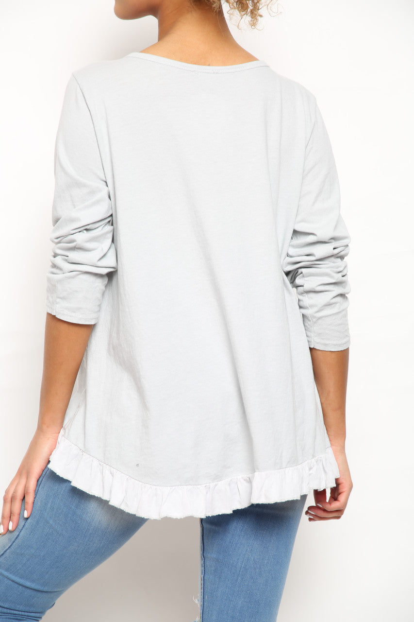 Dames top met bloemen- en vlinderprint met folie, zilverkleurig