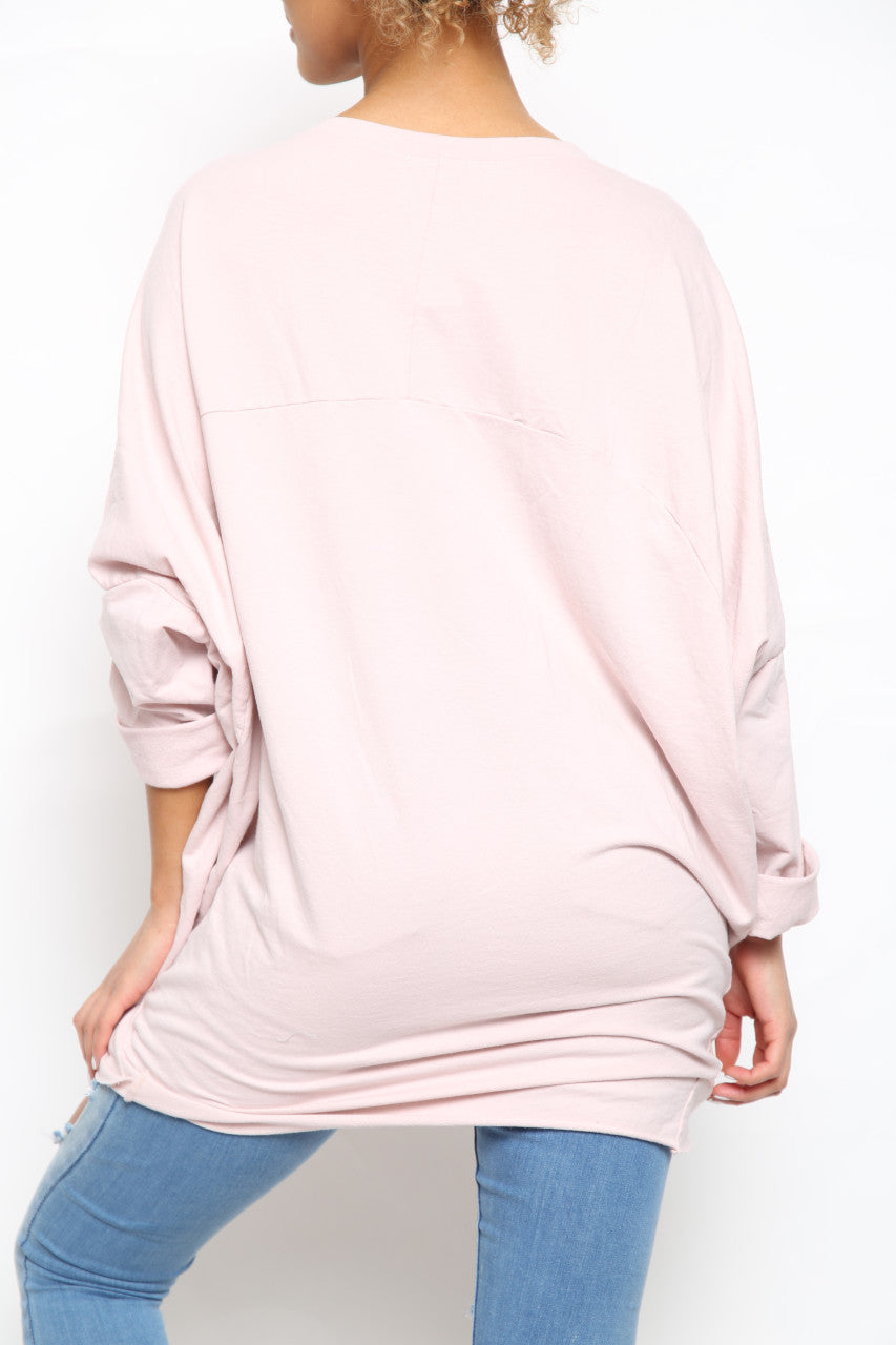 Ladies Foil Heart Scratch Graphic Sweatshirt Top Dusty Pink