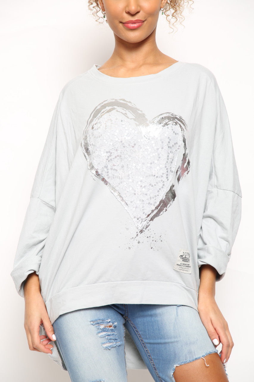 Dames Folie Hart Kras Grafische Sweatshirt Top Zilver