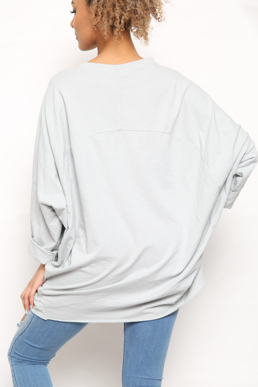 Dames Folie Hart Kras Grafische Sweatshirt Top Zilver