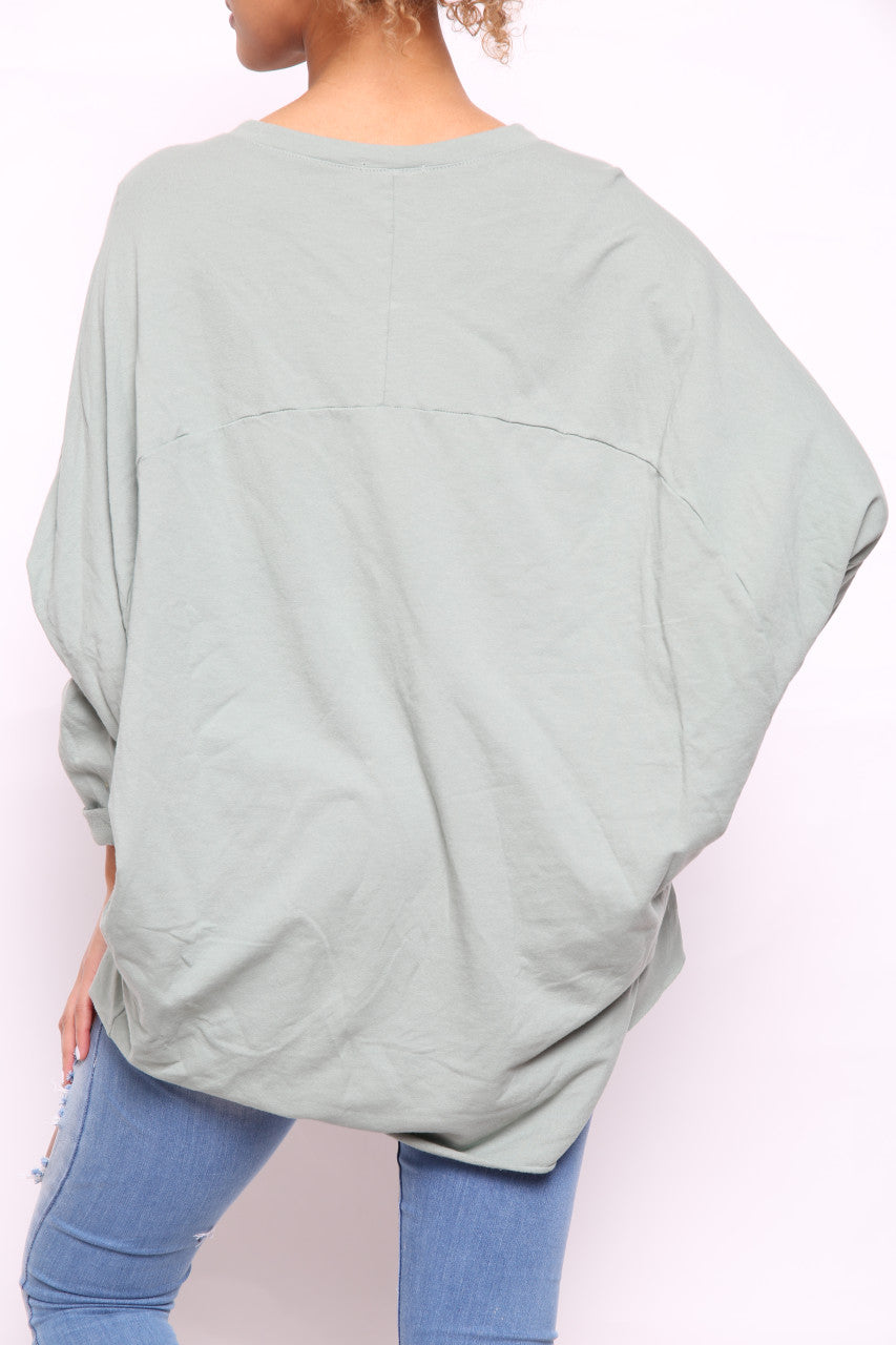 Ladies Foil Heart Scratch Graphic Sweatshirt Top Khaki