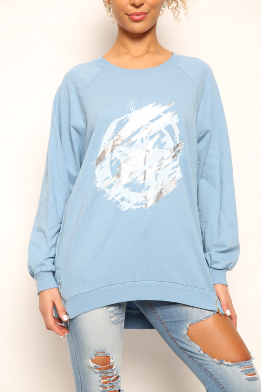 Dames Folie Cirkel Kras Grafisch Sweatshirt Top Denim