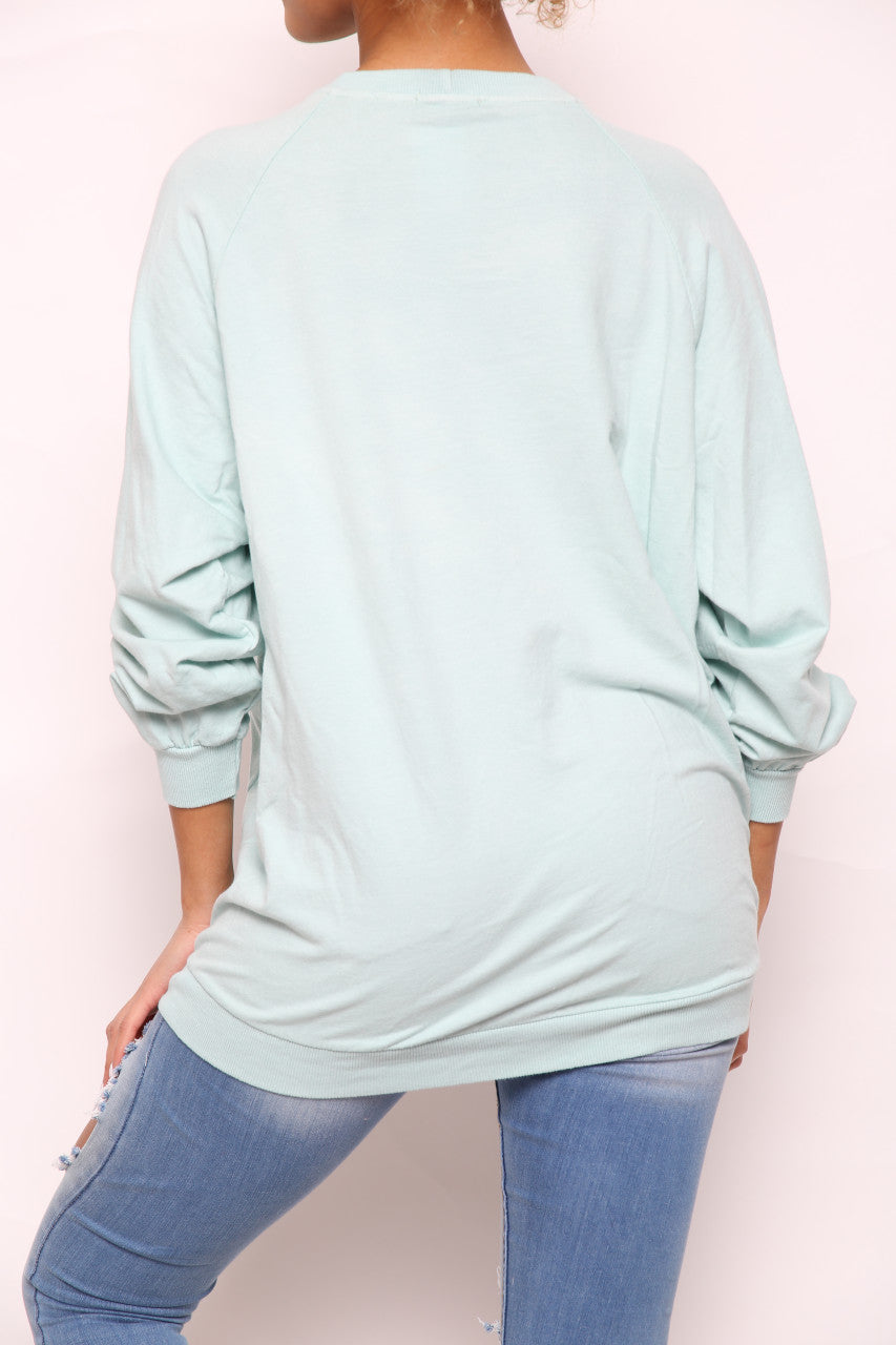 Ladies Foil Circle Scratch Graphic Sweatshirt Top Mint