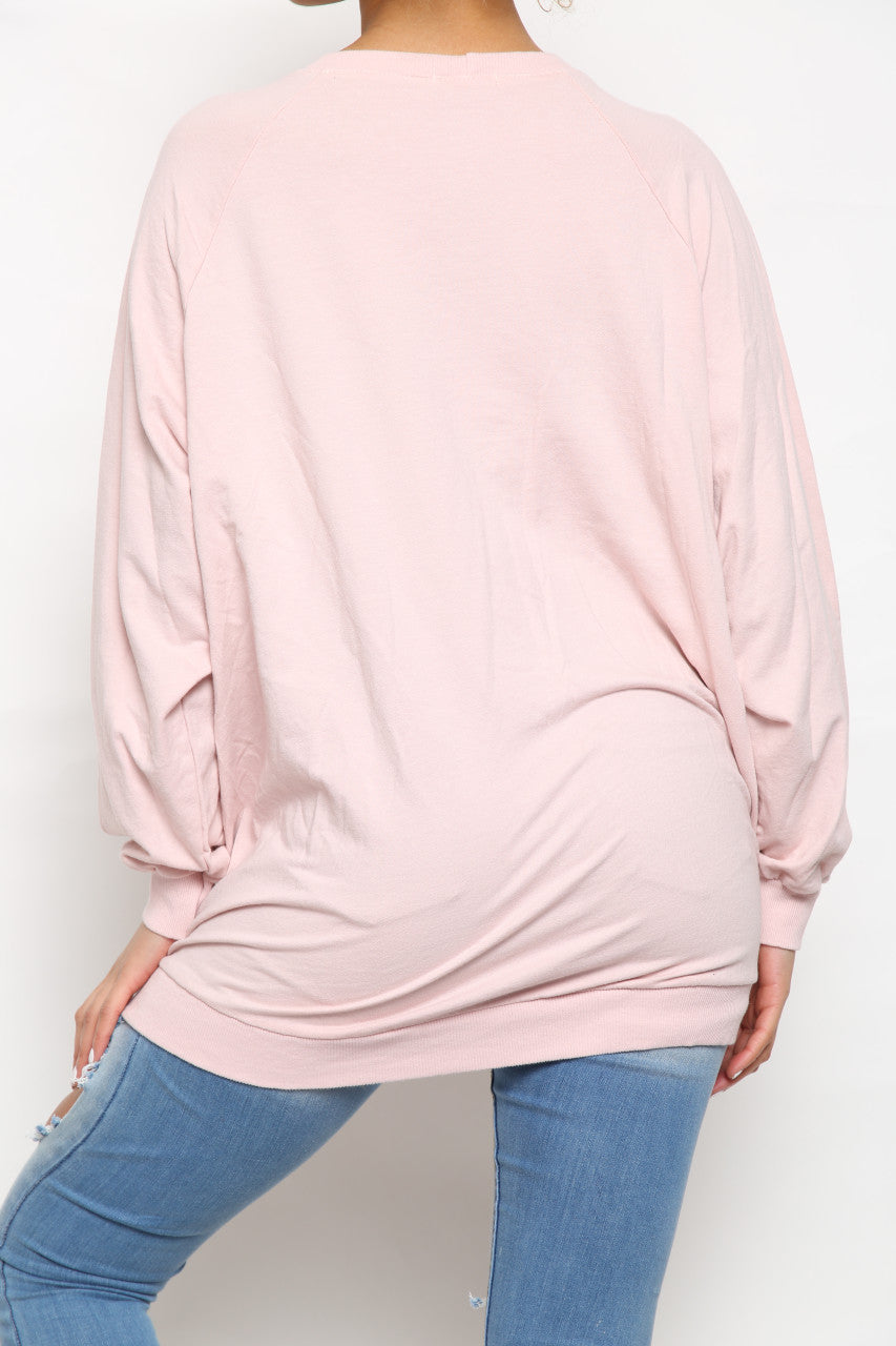 Ladies Foil Circle Scratch Graphic Sweatshirt Top Dusty Pink