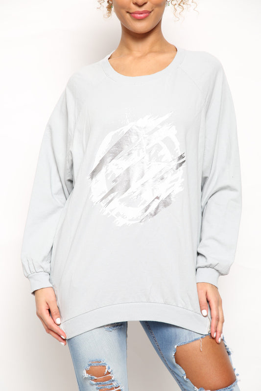 Dames Ronde Metallic Scratch Grafische Sweater Top Grijs
