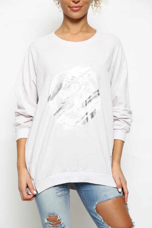 Dames Folie Cirkel Kras Grafisch Sweatshirt Top Zilver