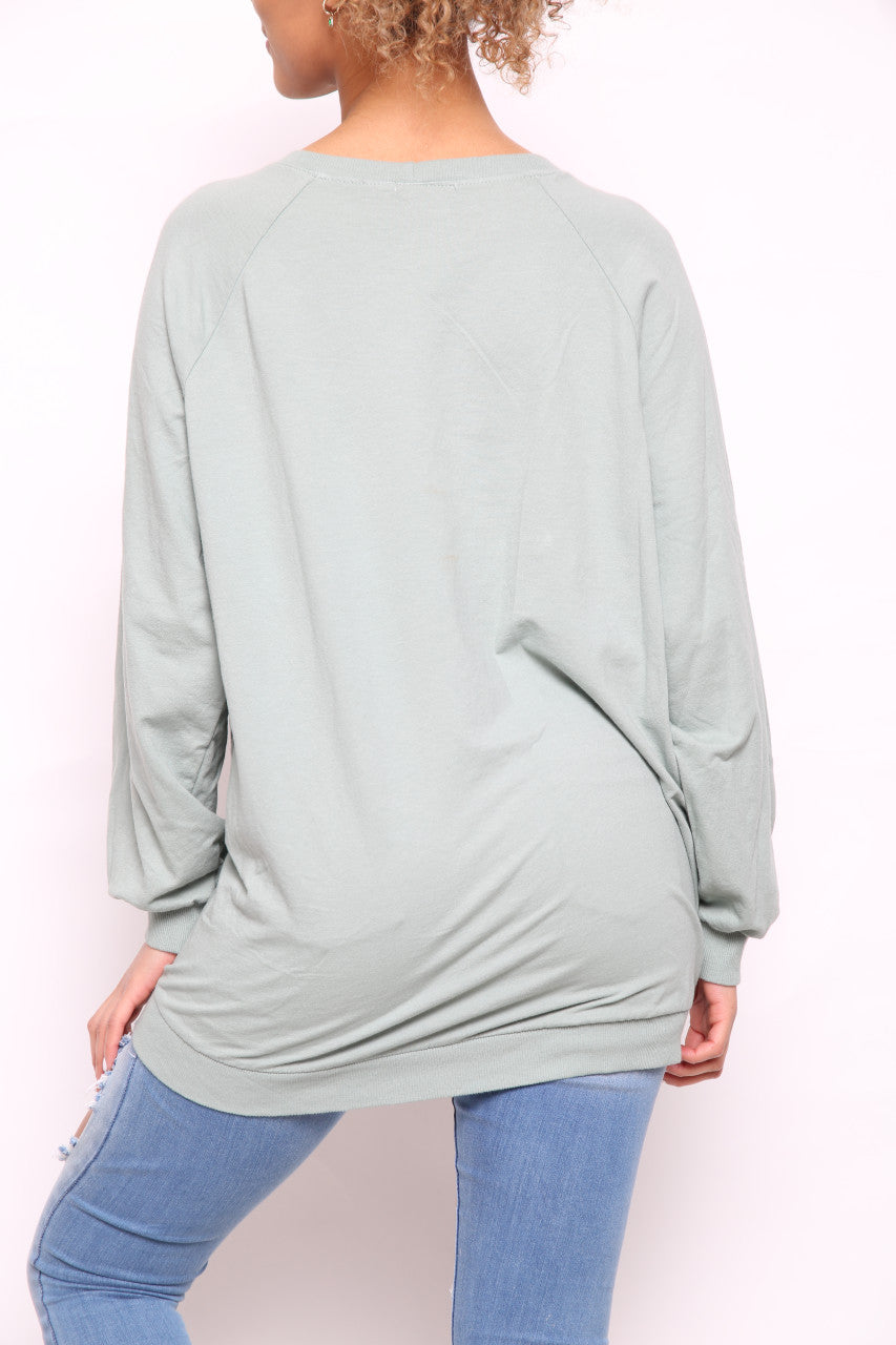Ladies Foil Circle Scratch Graphic Sweatshirt Top Khaki