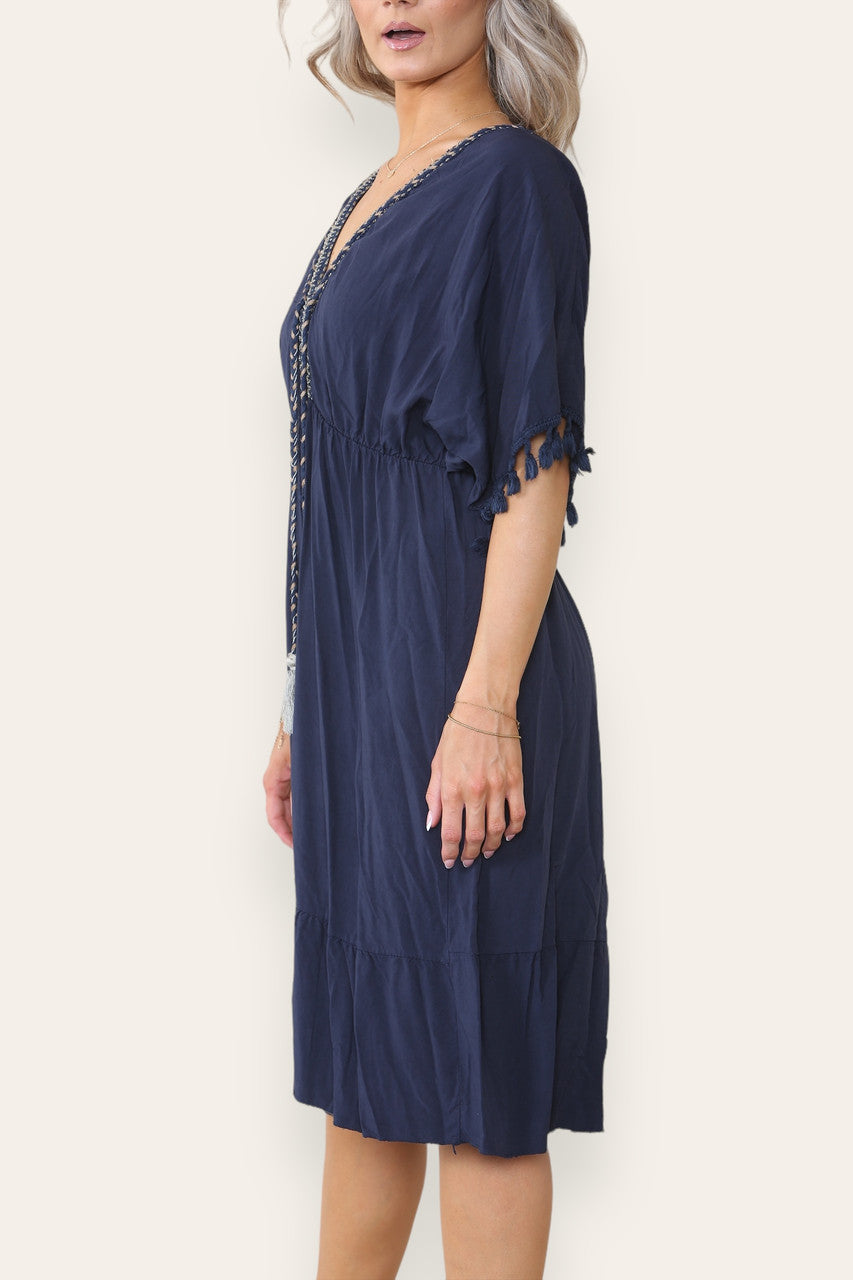 MIDI JURK MET TOUWKWASTJE NAVY