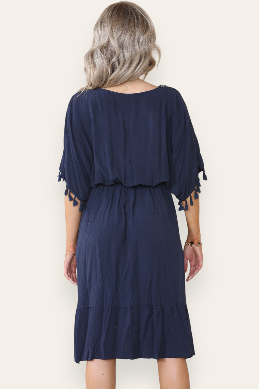 MIDI JURK MET TOUWKWASTJE NAVY
