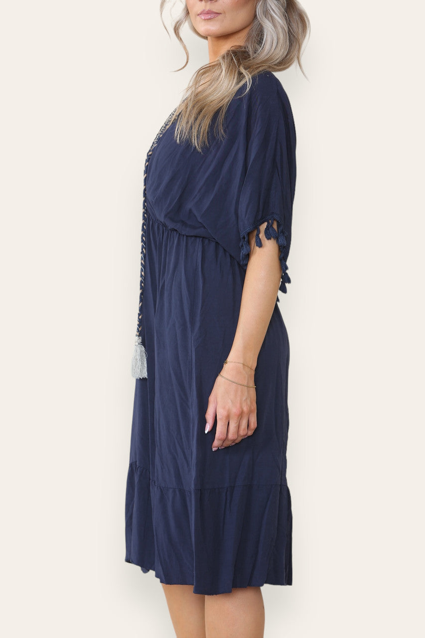 MIDI JURK MET TOUWKWASTJE NAVY