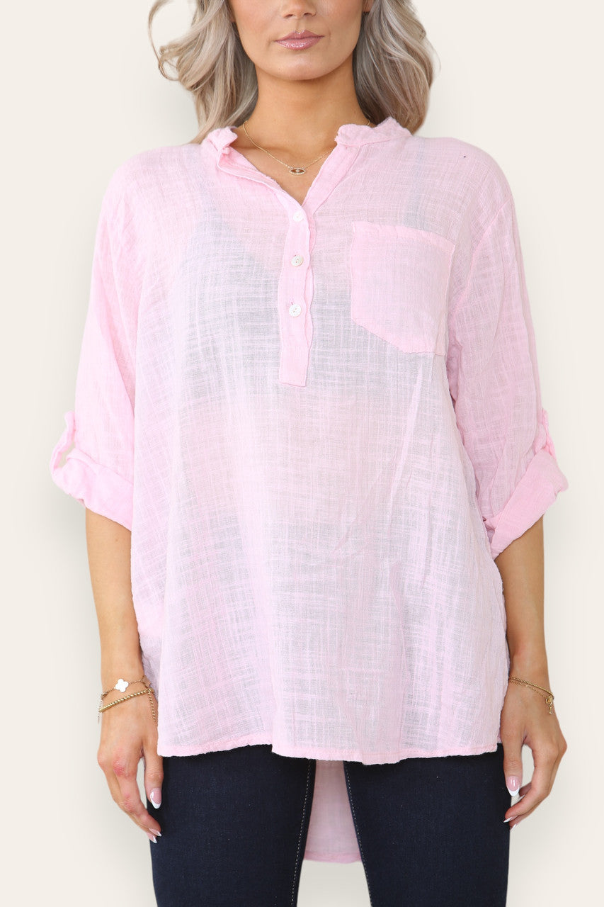 PLAIN GRANDAD SHIRT PINK