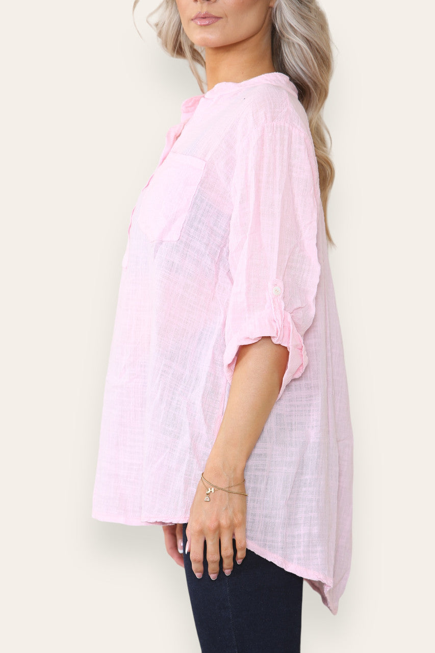 PLAIN GRANDAD SHIRT PINK