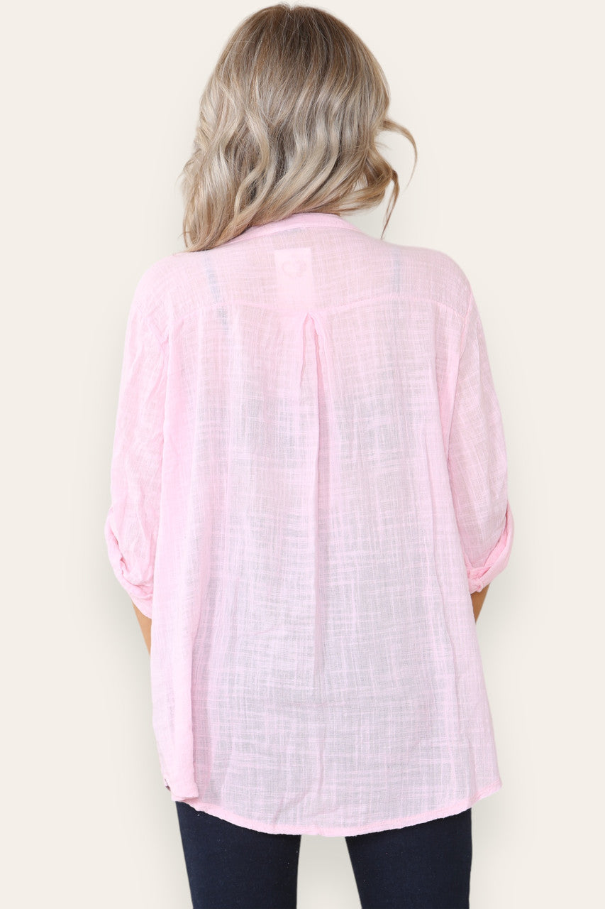PLAIN GRANDAD SHIRT PINK