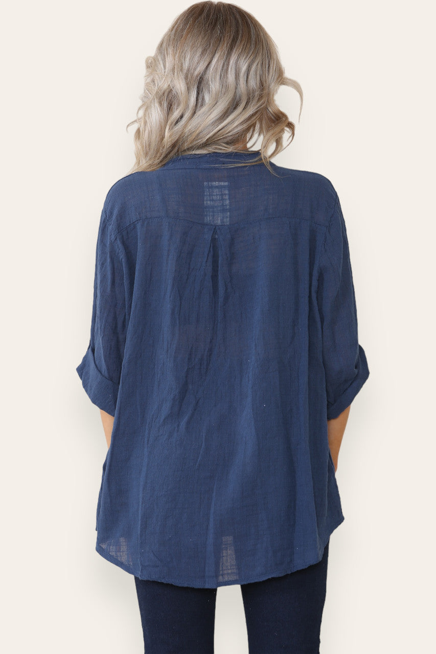PLAIN GRANDAD SHIRT NAVY