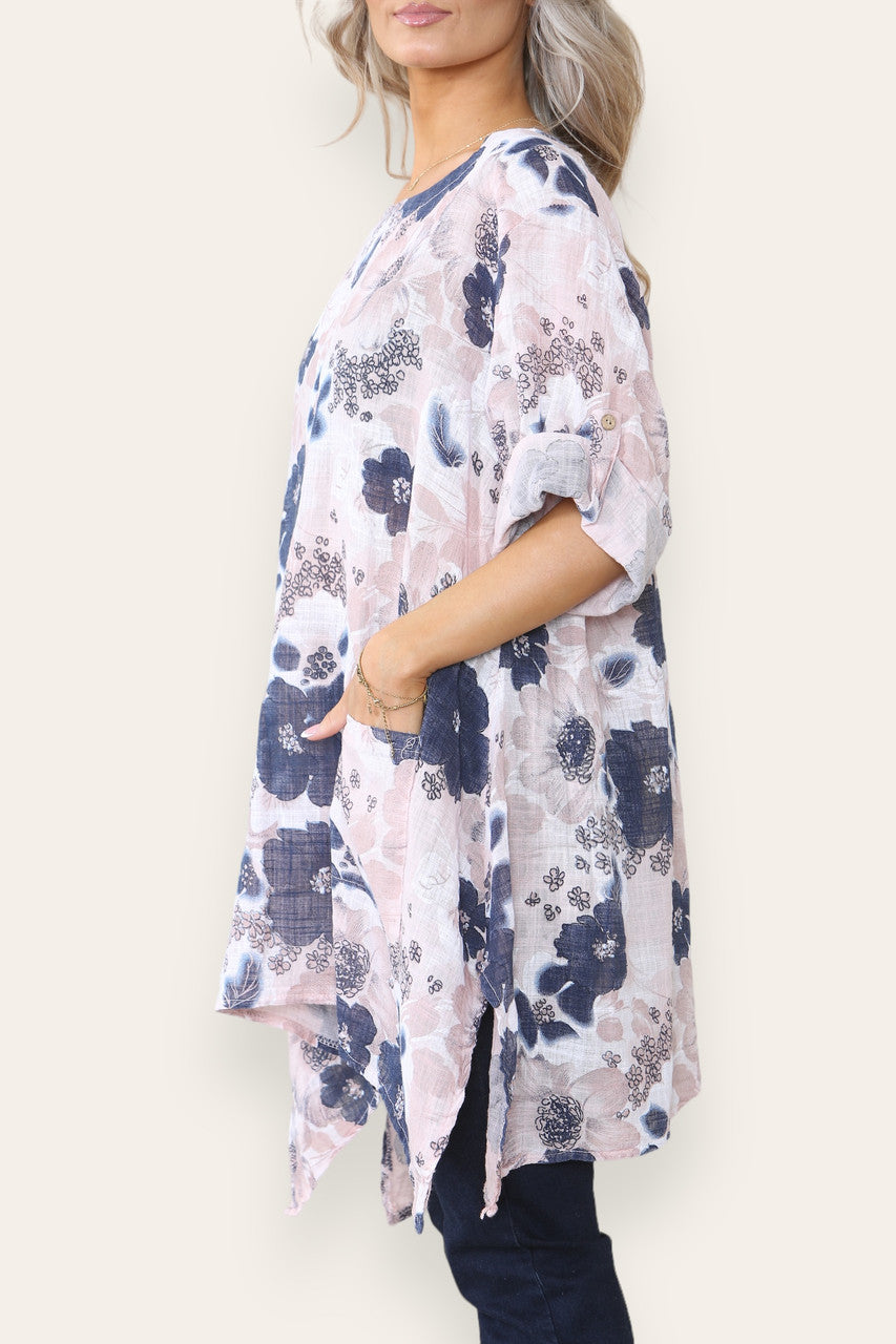 BLOUSES MET BLOEMENPRINT EN ASYMMETRISCHE ZOOM STOFROZE