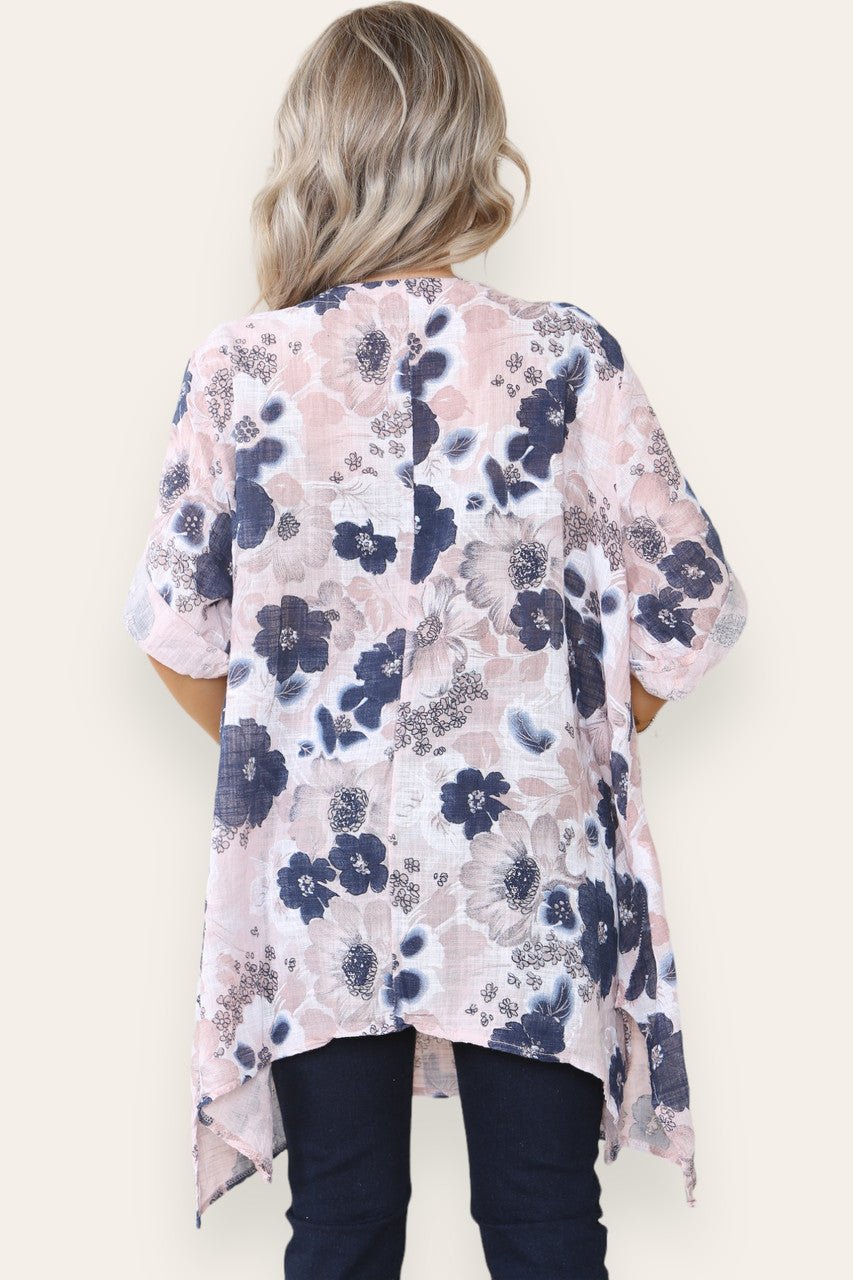 BLOUSES MET BLOEMENPRINT EN ASYMMETRISCHE ZOOM STOFROZE