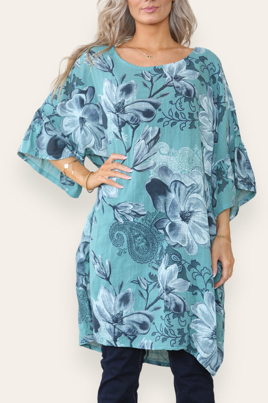 FLOWER PRINT HANKY HEM TOP TIFFANY