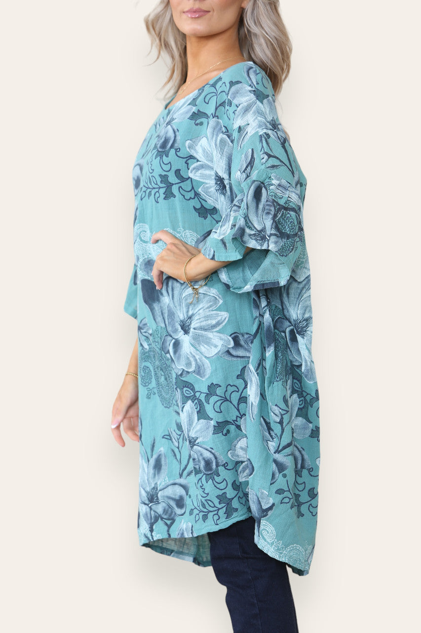 FLOWER PRINT HANKY HEM TOP TIFFANY