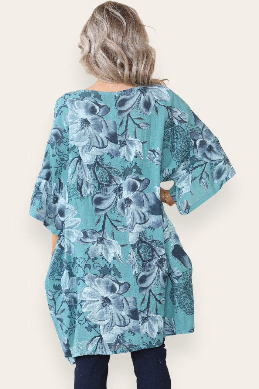 FLOWER PRINT HANKY HEM TOP TIFFANY