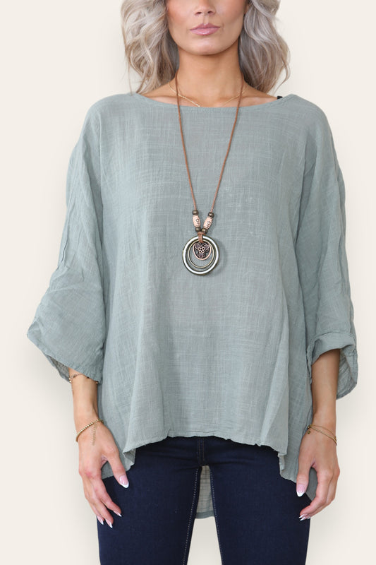 PLAIN BOXY TOP KHAKI