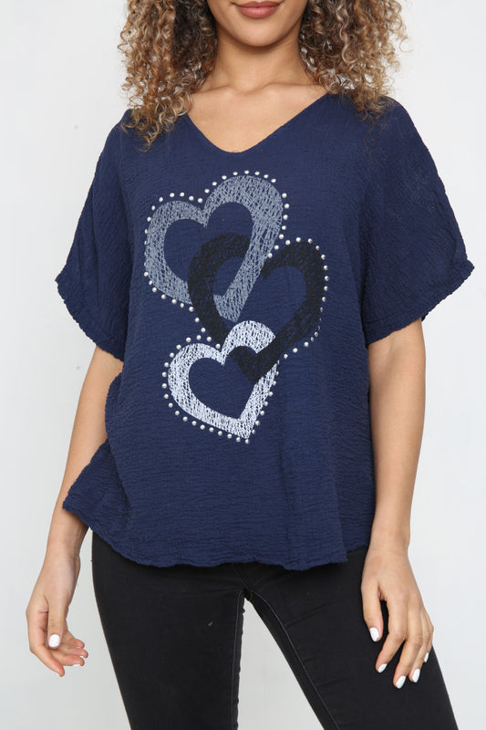 Ladies Heart Chain Top Navy