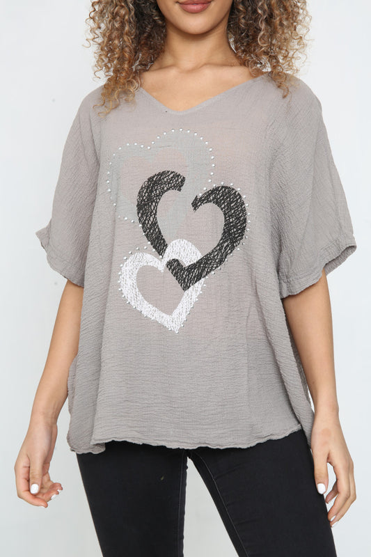 Ladies Heart Chain Top Taupe