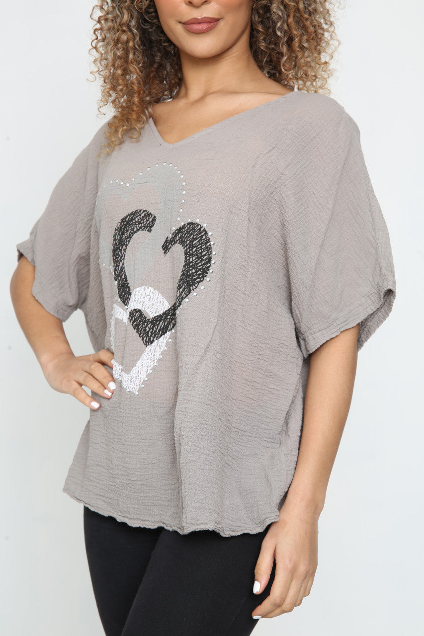 Ladies Heart Chain Top Taupe