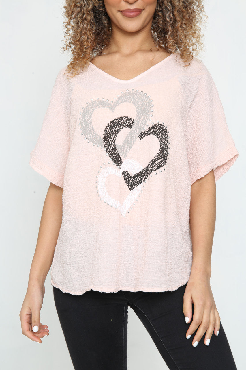Ladies Heart Chain Top Dusty Pink