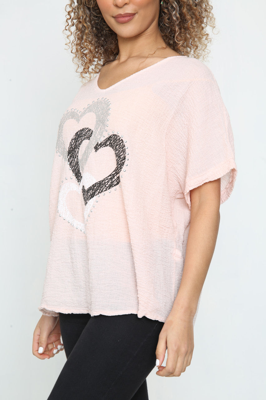 Ladies Heart Chain Top Dusty Pink