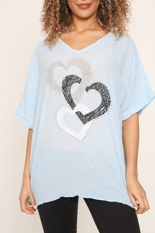Ladies Heart Chain Top Light Blue