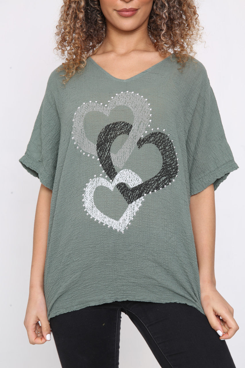 Ladies Heart Chain Top Khaki