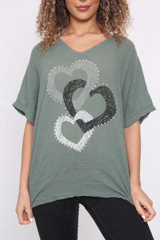 Ladies Heart Chain Top Khaki
