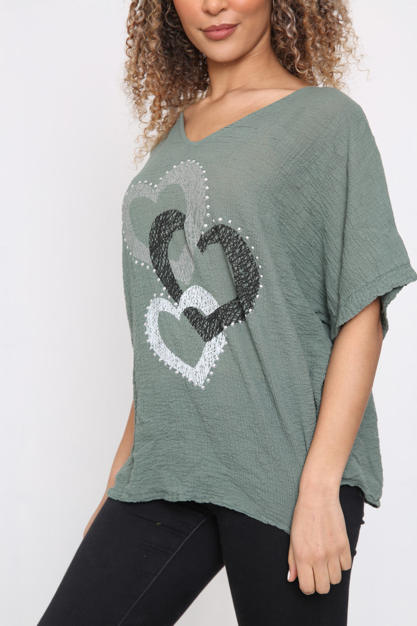 Ladies Heart Chain Top Khaki