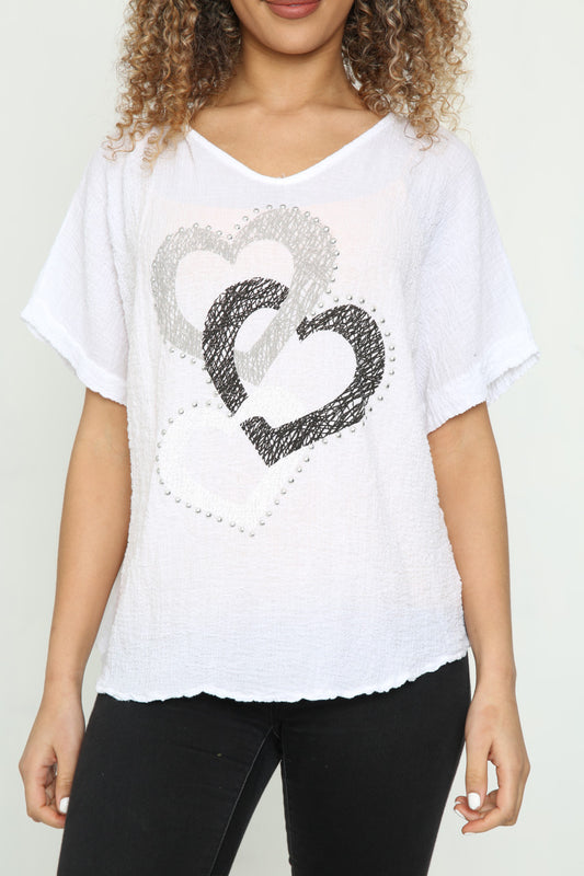Ladies Heart Chain Top White