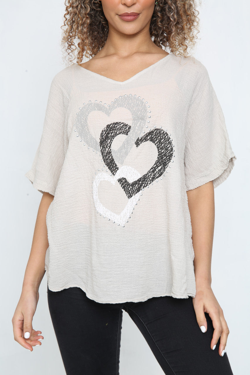 Dames Top met Hartjesketting Steentjes