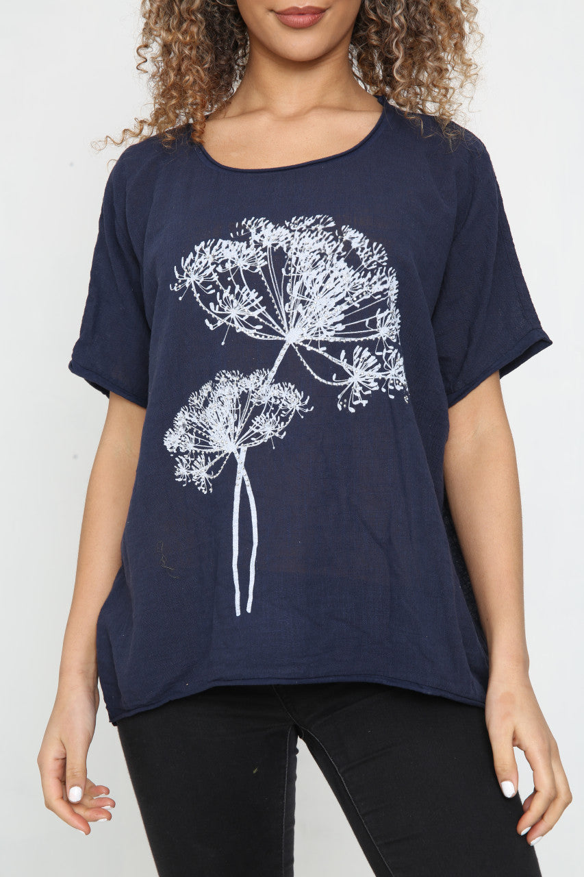 Ladies Dandelion Outline Top Navy
