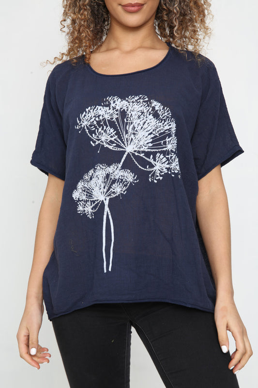 Ladies Dandelion Outline Top Navy