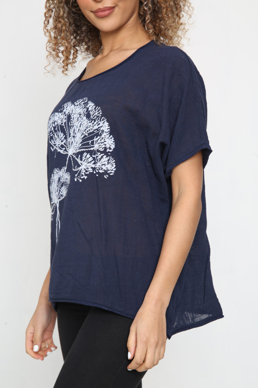 Ladies Dandelion Outline Top Navy